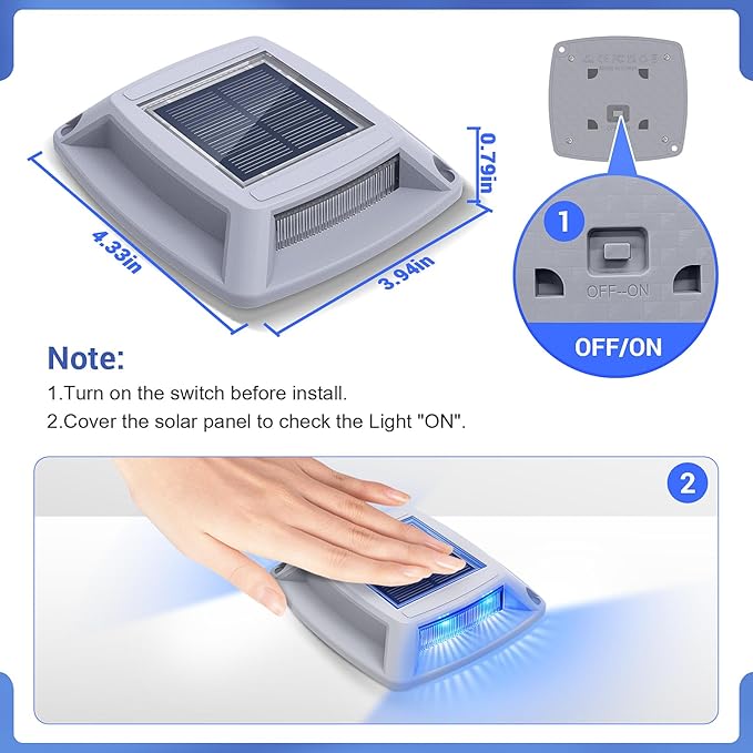 Solar Driveway Lights Outdoor 12 Pack, IP68 Waterproof Solar Powered Driveway Marker Deck Dock Lights for Steps Pathway Walkway Sidewalk Garden Yard Stair Marine (Blue)