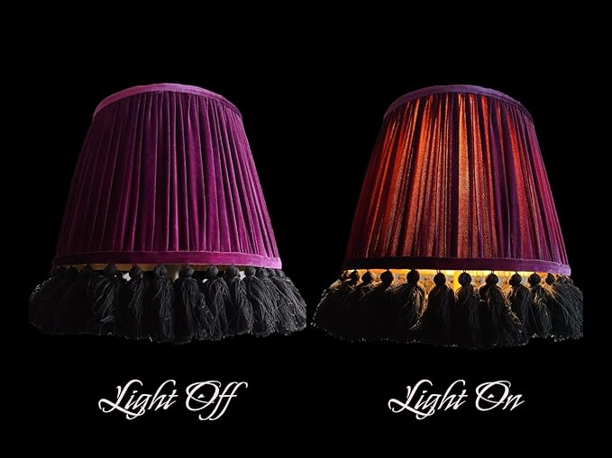Tristan Home Round Pleated Velvet Lamp Shade with Tassels 10x14x12nches (The Height 12inch Includes Tassels) (Deep Purple Burgundy)