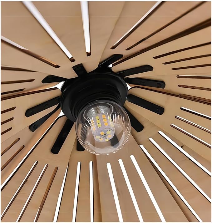 LIGHTLAND 16 Inch Wabi-Sabi Style Pendant Light, Wooden Hanging Light with Adjustable Hanging Length, Hanging Lamp for Bedroom, Dining Room, Bar - Hollowed, Wood Color, Pack of 1