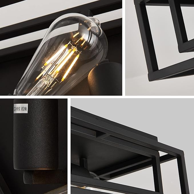 ZGLAOJT Black Flush Mount Ceiling Light Fixture，3-Light Industrial Metal Close to Ceiling Lights，Farmhouse Lighting for Hallway Bedroom Kitchen Dining Room