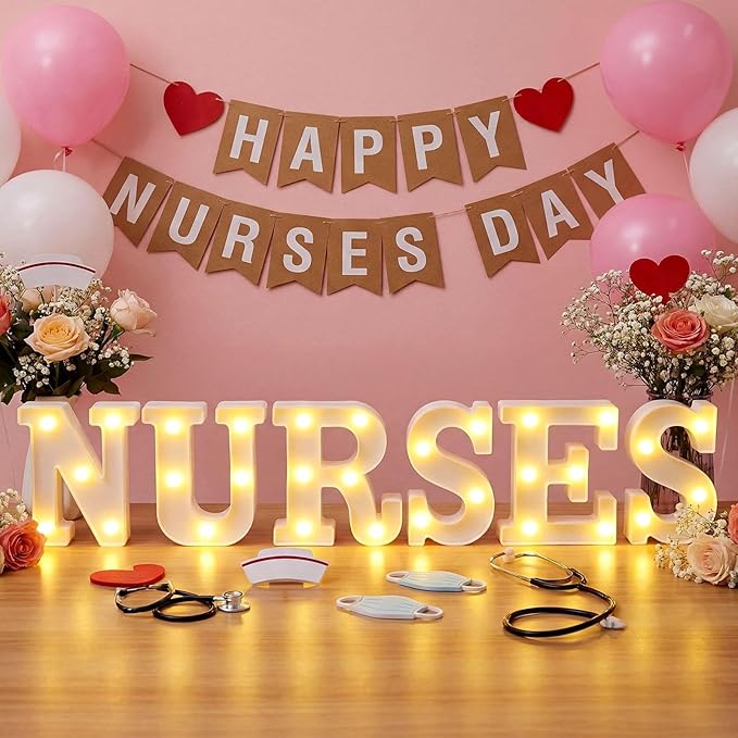 Sukkot Large LED Letter Sign LED Lights Battery Powered Table Decoration for Party Gift Tabletop Decoration(Nurses)
