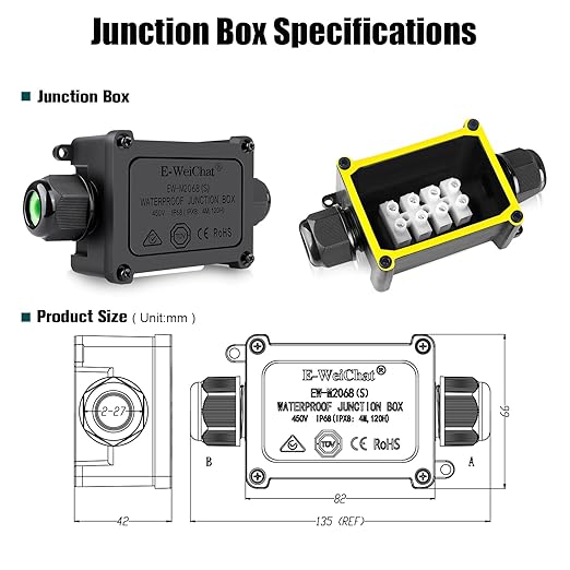 Junction Box Outdoor Waterproof Electrical Box, 2 Way Plug Line Plastic External Junction Box, M25 Waterproof Electrical Box, Electric Power Cord Boxes Suitable for Outdoor Lights, Landscape Lighting
