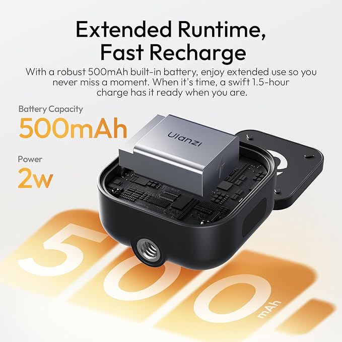 Ulanzi IN07 Mini Magnetic LED Vlogging Light for Insta360 GO Ultra Accessories, 1/4" Mount Waterproof 5600K CRI≥95 500mAh Rechargeable LED Fill Light Photography for Selfie Stick Vlog Video Recording