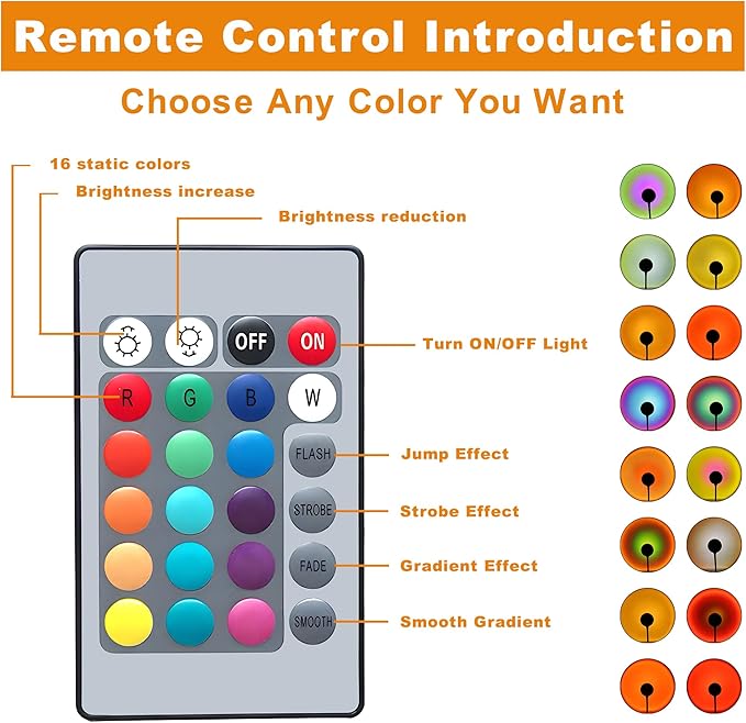 Sunset Lamp Projector, Sunset Light with 16 Colors Changing Projector LED Lights Floor Lamp Room Decor Night Light for Party Bedroom Decor, 360 Degree Rotating Rainbow Sunlight Lamp