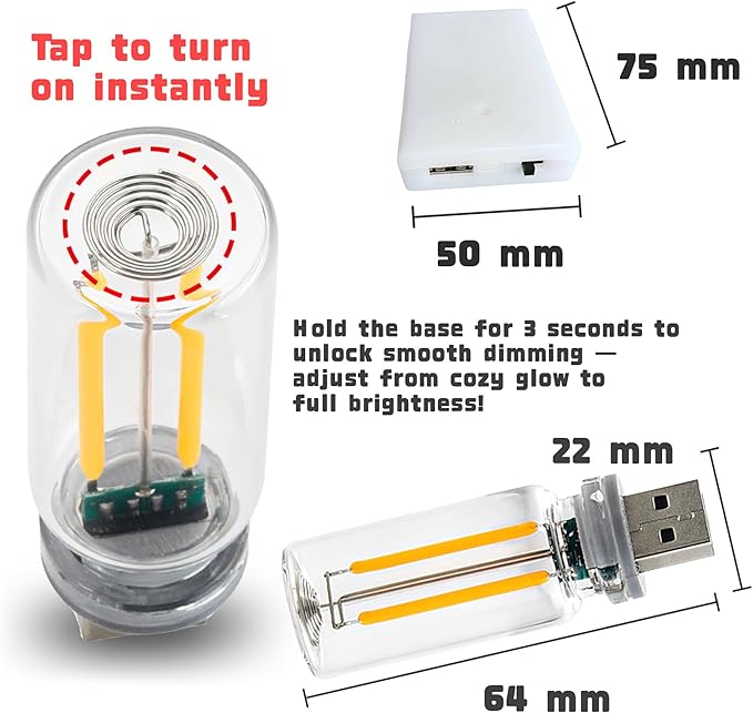 Retro Car Bulbs, No Pole Touch Dimmable USB & Battery Operated LED Car Interior Decorative Lamp, Automotive Interface Mood Night Lights, Mini Portable Camping Lights Decorations (white, 1Pack)