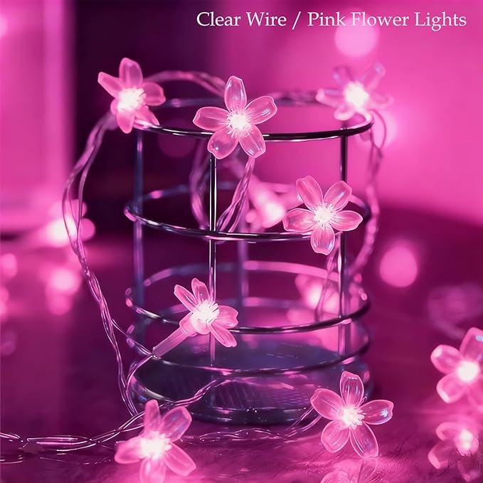 Pink Cherry Blossom Flower Lights String Indoor Decor, 33Ft 100 LED Decorative Hanging Hot Aesthetic Fairy Floral Lamp for Bedroom Decorations When Valentine's Day, Wedding Party, Christmas