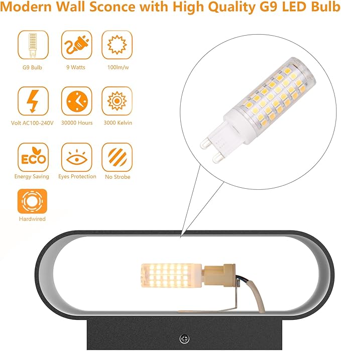 Aipsun Black LED Wall Sconces 1 Pack Indoor Modern Wall Lights Hardwired Up and Down Interior Wall Mount Light for Living Room Bedroom Hallway Warm White 3000K(with G9 Bulbs)