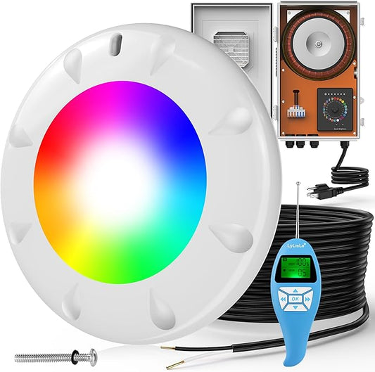 LyLmLe Pool Light for Inground Pools, 35W 12V RGBW LED Multicolor Inground Pool Light 12 Color Lights Show & 12 Fixed Color, Underwater Lights with Transformer & Controller for 10" Niche,100ft Cord