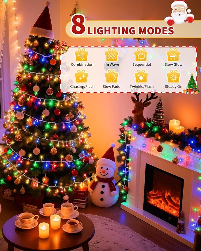 300 LED 108FT Christmas Lights String Outdoor Indoor, Multicolor Xmas Tree Lights, Plug in Twinkle Fairy Light with Remote Timer Dimmable for Room Yard Holiday Party Wedding Camping Decor