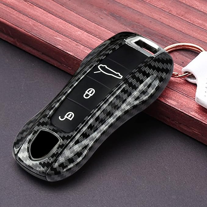 Xotic Tech Carbon Fiber Style Remote Key Covers Case, Compatible with Porsche Cayenne Cayman Panamera 971 Macan Taycan 911 991 918 Carrera 992, 3PCS Smart Key Fob Painted Keyless Entry Protectors
