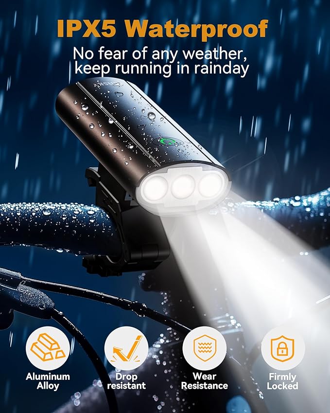 Bike Lights for Night Riding, USB Rechargeable Mountain Bicycle Headlight, Super Bright, Waterproof, 6+4 Light Modes Bike Light Set for Cyclists and Commuters