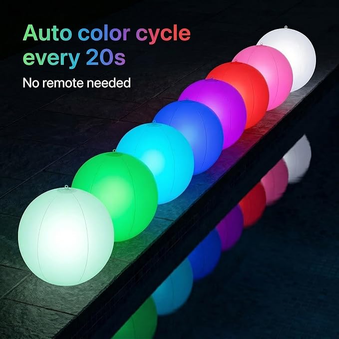 Solar Floating Pool Lights - Pack of 2 Solar Powered Color Changing 14-inch Balls - Float or Hang in Pool Garden Backyard Pond Party Decorations - Inflatable Wateproof