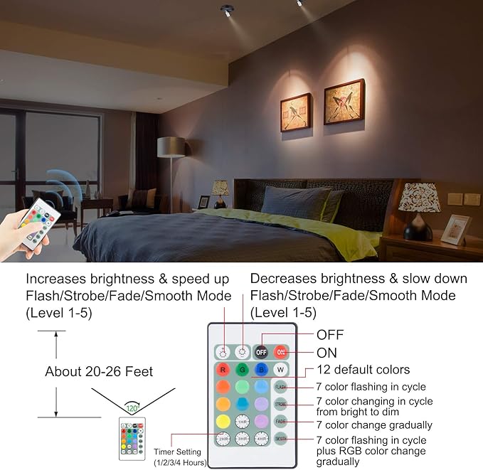 BIGMONAT Wireless Accent Spotlight Indoor for Pictures Light on Walls Battery Operation,Mini LED Spotlight with Remote for Art Paintings 12 Color Changing,Dart Board Light with Rotate Head 2Pack