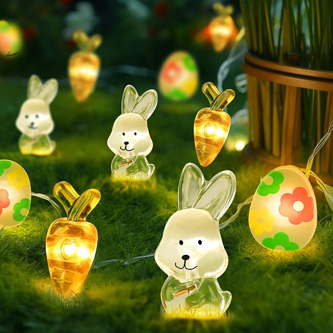 Coquimbo Easter Spring Decorations String Lights, 10FT 30 LED Spring Decor Fairy Lights Battery Operated Easter Egg Bunny Ornaments for Home Bedroom Party Spring Themed Easter Basket Stuffers for Kids