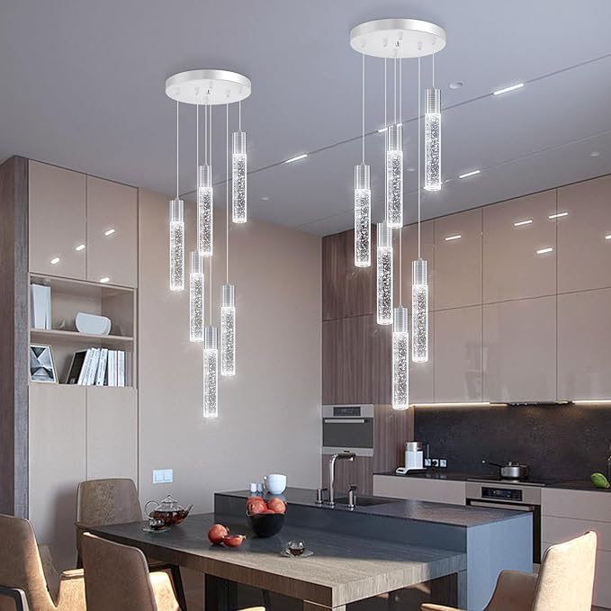 Mini Chandeliers for Kitchen Island Modern Crystal Pendants Light Dining Room Pendant Lighting Fixture High Ceiling Hanging Lights Bedroom Island Kitchen Foyer 6000K White Light Fixtures Chrome