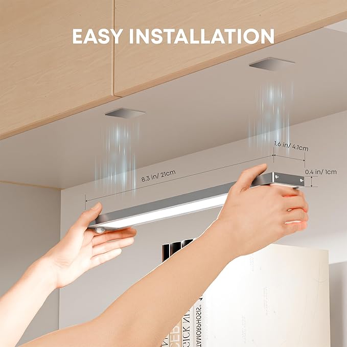 Under Cabinet Lighting Wireless, 2 Pack 11.8 inch 2200mAh 6500K Dimmable Motion Sensor Light Indoor, Rechargeable LED Under Counter Lights for Kitchen, Shelf, Stairs, Closet