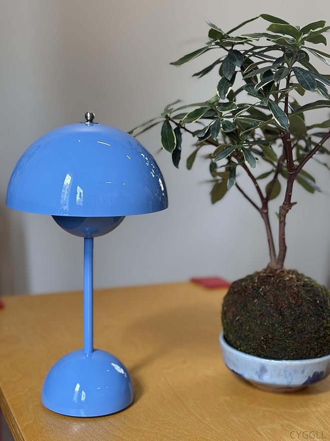 Modern Flower Bud Lamp 12" Cordless Touch Lamp Dimmable 2600mAh Rechargeable Desk Lamp Nordic Minimalist Mushroom Lamp Nightstand Bedside Lamp for Bedroom Living Room(Blue) No Reading Light