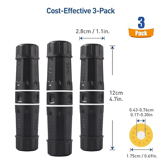 Cable Matters 3-Pack 10Gbps Cat6A Shielded IP68 Waterproof RJ45 Coupler (Waterproof Ethernet Connector for Outdoor) in Black