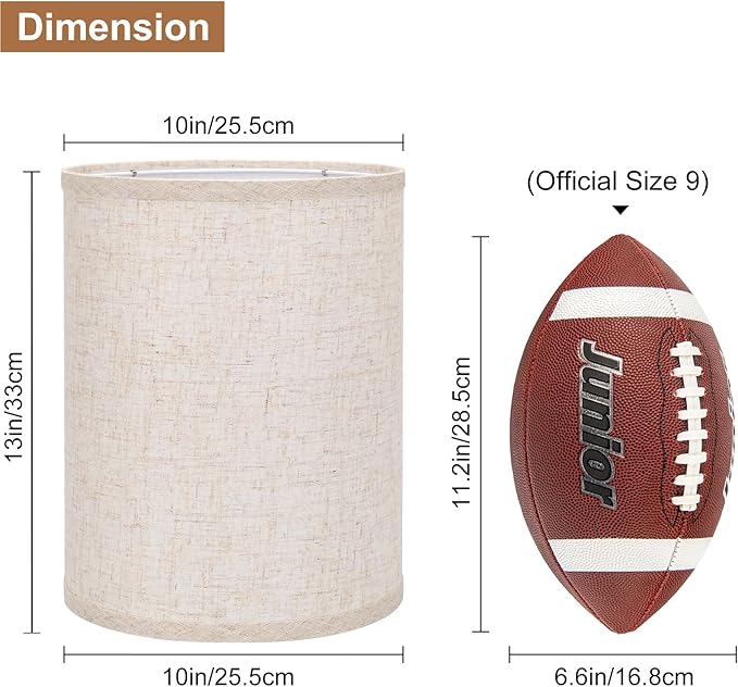 Tall Drum Lamp Shades Set of 2, 10"Top x10" Bottom x 13"High, Beige Lampshade for Table Lamp Floor Lamp, Replacement Lampshades Natural Linen Handcrafted, Spider, Harp Holders Included, Easy Assembly