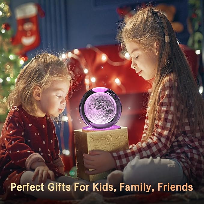 3D Solar System Crystal Ball Lamp, Large Galaxy Night Light With 7 Color Change, Space Bedroom Decor, Christmas and Birthday Gift for Kids, Boys, Girls (Moon)
