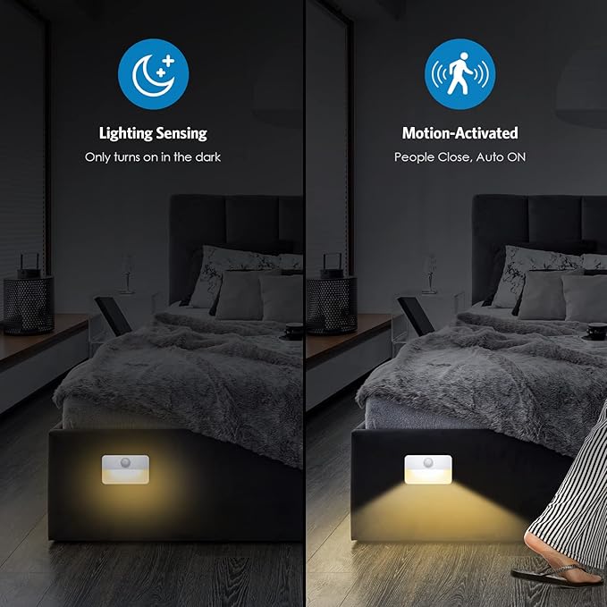 AMIR 4 Pack Mini Motion Sensor Stair Light for Indoor, Battery-Powered LED Night Light, 40 Lumen 3000K, Cordless Closet Lights, Safe Lights for Stairs, Hallway, Bathroom, Kitchen, Cabinet