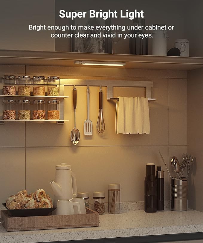 Lyridz Rechargeable Under Cabinet Lights with 90 Degree Adjustable Motion Sensor, 1500mAh Wireless LED Closet Lights, 1-120LM Stepless Dimmable Night Light for Kitchen and Wardrobe, 2-Pack