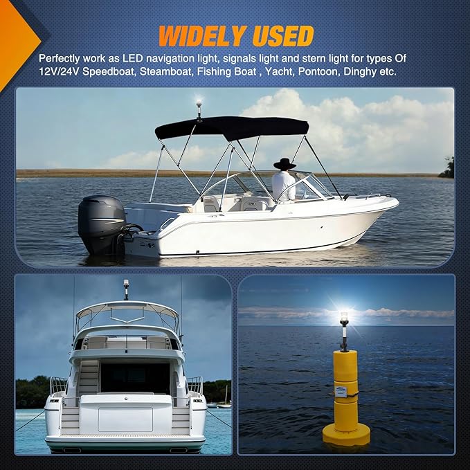 Nilight Marine Boat Stern Light 9Inch White Fold Down Anchor Lights 12V 24V Waterproof 360° Lighting Navigation Lamp for Fishing Sailboat Yacht Pontoon Speedboat Dinghy