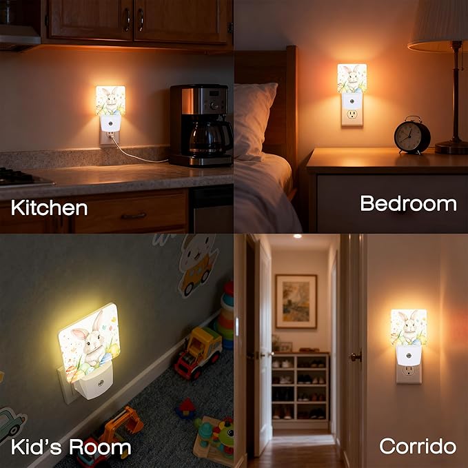 Easter Bunny Eggs Floral Night Light for Kids,Dusk-to-Dawn Auto Sensor Easter Rabbit Flowers Plug in Night Light,0.5W Energy Saving Non-Toxic for Bedroom/Bathroom,Ideal Gifts for Women Men