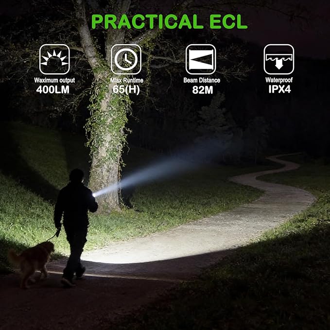 G5A Rechargeable EDC Flashlight, 400 Lumens Pocket-Sized Flashlight with 180° Rotatable Head, Magnetic Base, RGB, Clip-On Hands-Free Light for Camping, Hiking, Emergency, Repair (Black)