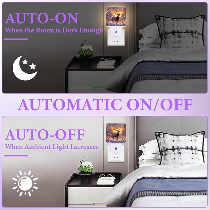 Forest Deer Night Light,Night Lights Plug into Wall,Led Lamp for Stairway/Hallway/Bedroom 0.5W Nightlight Sleep Friendly