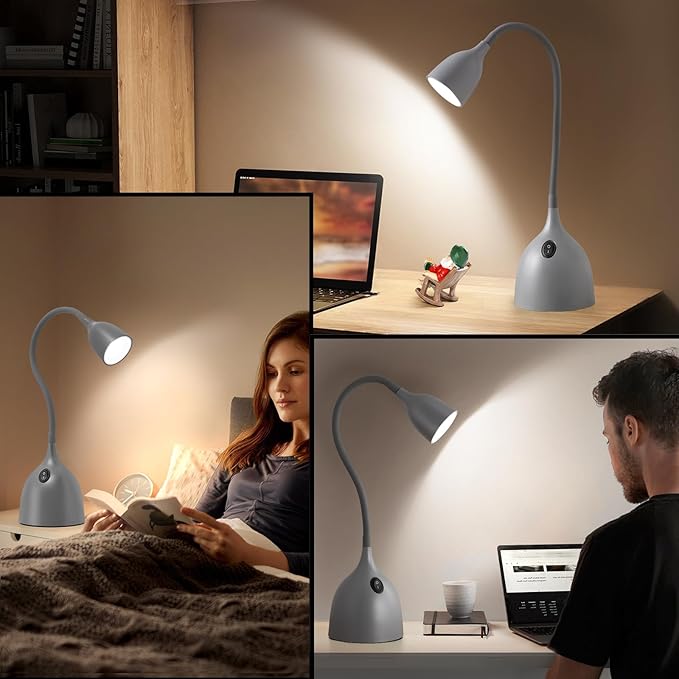 Desk Lamp for College Dorm Room - LED Reading Light - Small Adjustable Flexible Gooseneck Table Lamp - Eye-Caring Desk Lamp for Home Office Study Lamp, White