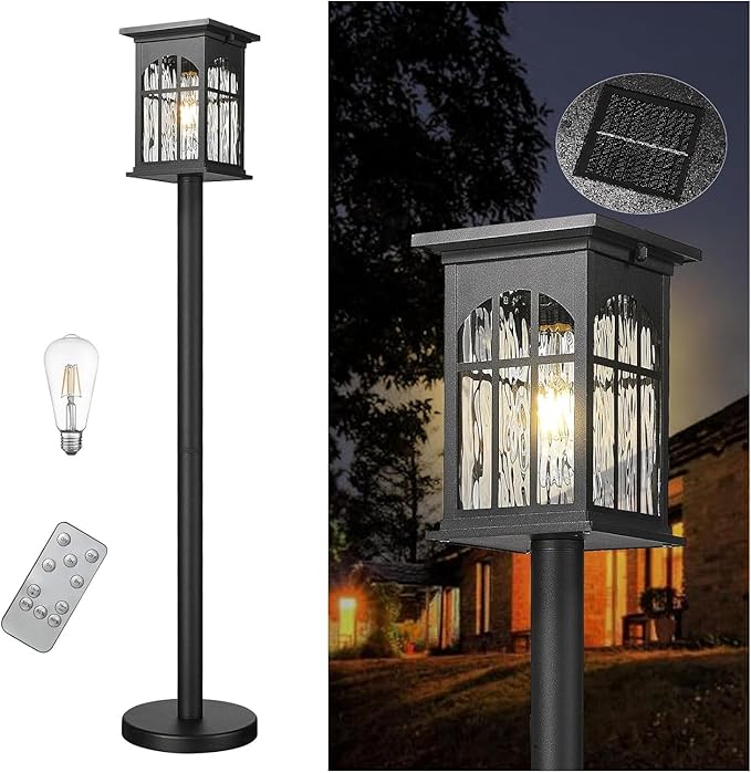 30Inch Solar Pole Lights Outdoor Waterproof, Portable Floor Lamp with Solar Panels Dusk to Dawn with Remote, Cordless Exterior Outside Pole Light for Pathway, Walkway, Garden, Yard, Patio