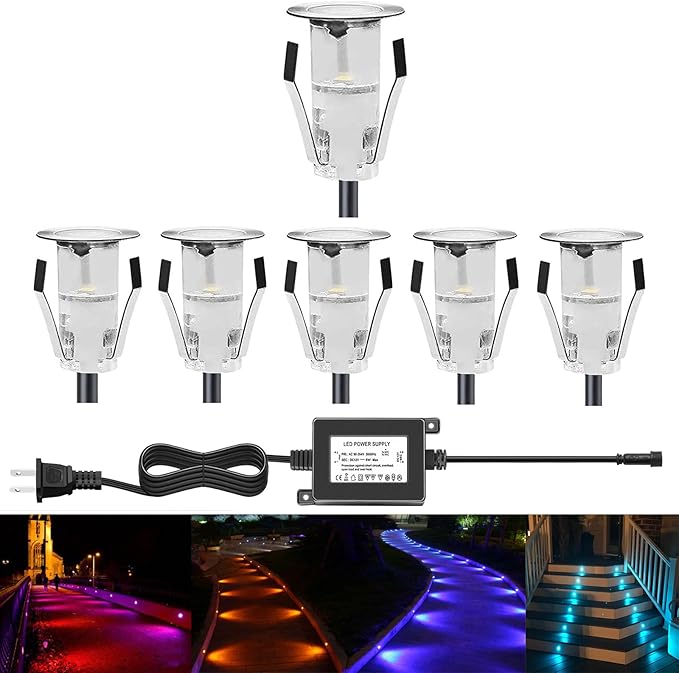 LED Deck Lights 0.7" Tiny Deck Driveway Light Dock Path Step Road Light Outdoor and Indoor Decoration Security Lighting (RGB, 6pcs)