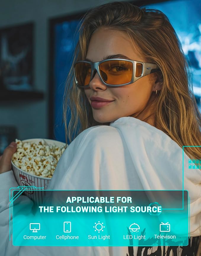 TIJN Sonia Sleep Glasses for Blue & Green Light Blocking,Red Lens with Dual AR Coating,Wraparound Frame for Gaming Screen