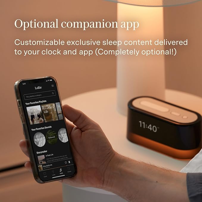 Loftie Alarm Clock with Sound Machine – Smart Alarm Clock with Light, White Noise, Bluetooth Speaker, Night Light Sound Machine, 100+ Sounds, Blackout Mode, No WiFi Mode, Optional Subscription - Peach