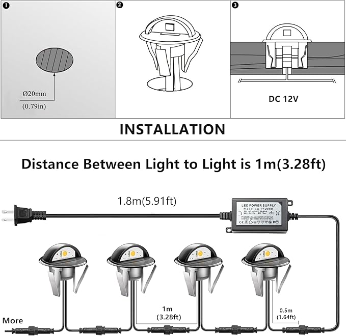 RNEHON 10 Pack LED Outdoor Deck Lights Kit, Cold White Φ1.38 Low Voltage 12V DC Step Stair Lights, IP65 Waterproof Recessed Landscape Lighting for Garden,Yard Steps,Stair,Patio,Floor