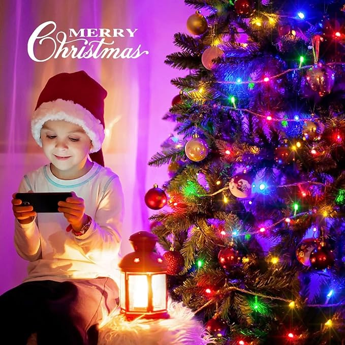 JMEXSUSS 2 Pack 100LED Multicolor Christmas Lights Indoor, 33 Ft Connectable Christmas Tree Lights Multicolor Outdoor Waterproof, 8 Modes String Lights Plug in for House Tree Party