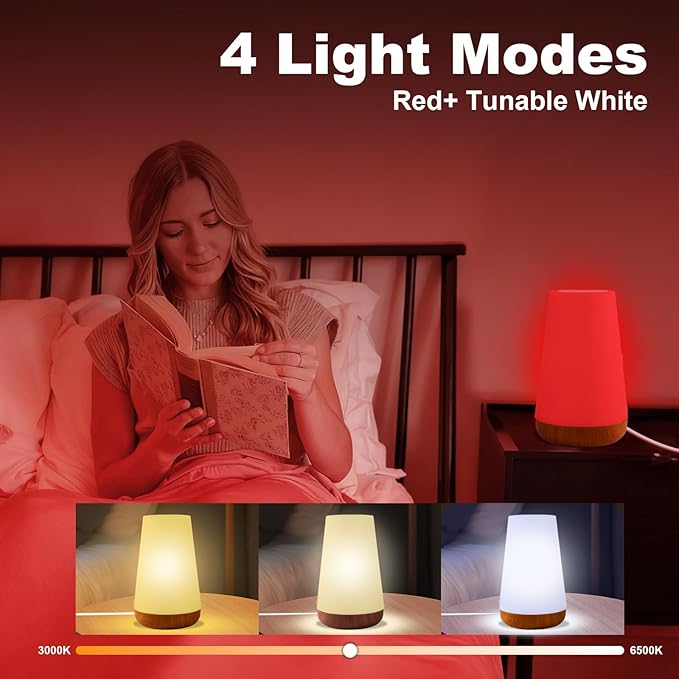 Red Night Light for Sleep, 670nm Night Lamp with White Light 3000K-6500K & Timer, Portable Red Reading Light for Bedroom, Touch/Remote Control, 360° Illumination, Stepless Dimmable, Hangable