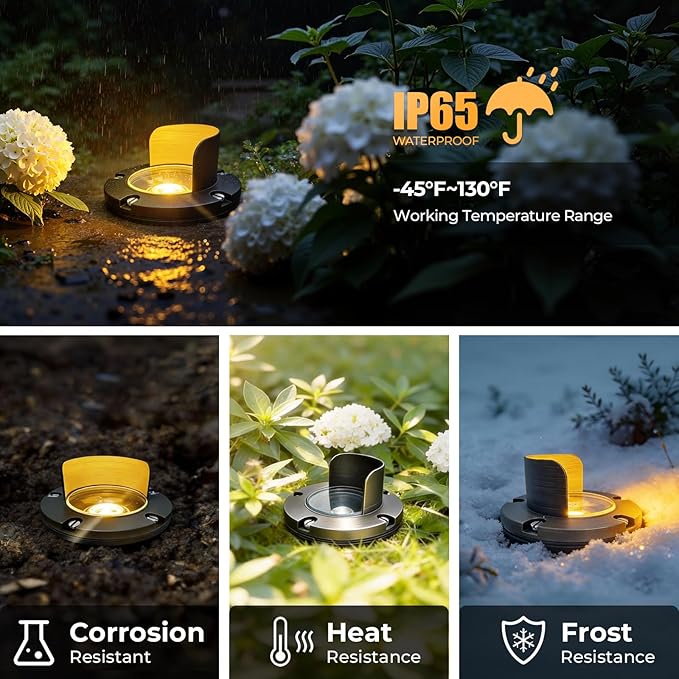 Gardencoin Brass Well Lights Outdoor 12V LED Low Voltage Landscape In Ground Light Waterproof Up Lighting Fixture, Bronze Accent Lighting Fixture Without MR16 Bulb, 4 Pack