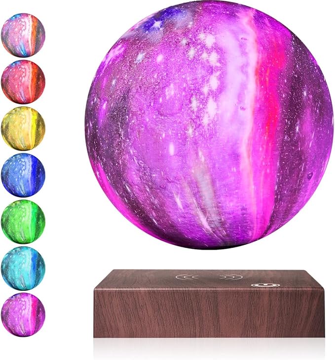 Floating Moon Lamp, Magnetic Levitating Galaxy Moon Lamps with 7 Colors LED Lighting, Spinning 3D Printing Moon Night Lights Unique Gifts for Christmas, Room Office Decor
