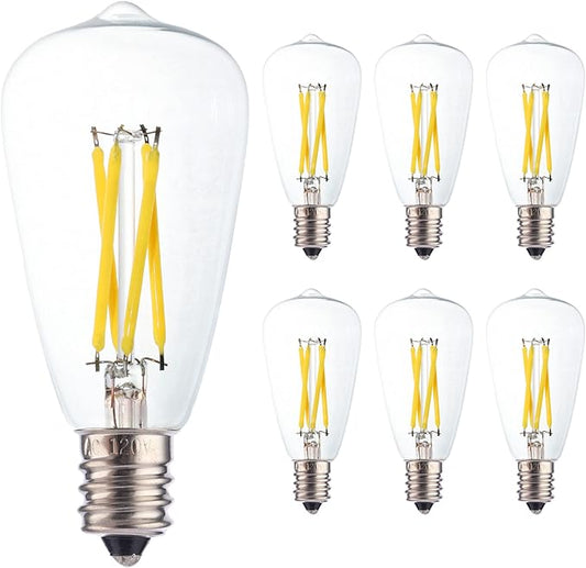 6pcs ST38 Edison Small Bulb 4W Equivalent to 25W-40W E12 Base Vintage White Clear Glass LED Warm Yellow 5000K Bulb for Chandeliers Fans Candelabras Outdoor ST38 String Lights