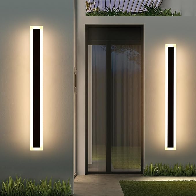 Mikeru Upgraded Widened 2pack 57inch Long LED Wall Light Fixtures, 10%-100% Dimmable Outdoor Wall Lights Exterior Front Porch Light 3000-6000k Outdoor Light Fixtures Wall Mount for Basement, Garage