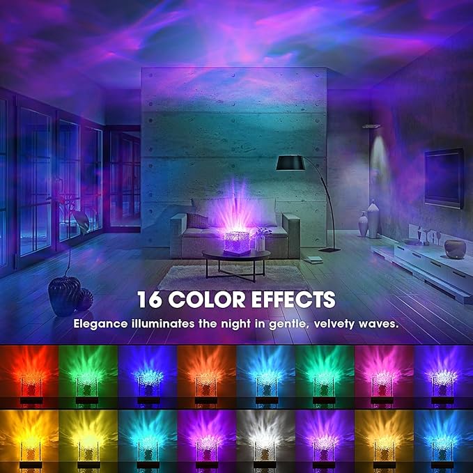 Ocean Wave Projector Light with 16 Colors Rechargeable Luminorthe Cube Lamp for Bedroom Decor/Party/Christmas Gifts/Tiktok Live/Room Decor- 4.4inch