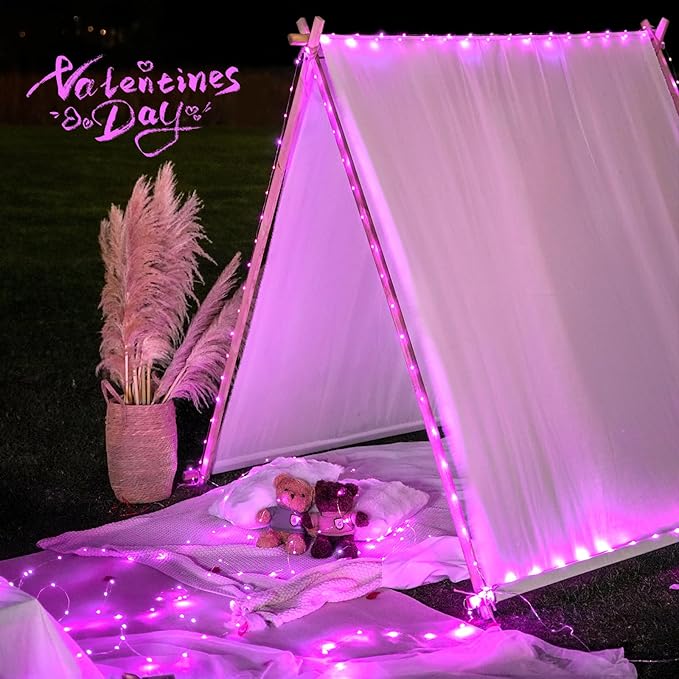 JMEXSUSS 2 Pack Valentine Lights Battery Operated, Total 400 LED 132ft Pink Fairy Lights with Remote, 8 Modes Pink Lights for Valentine's Day Indoor Outdoor Bedroom Room Birthday Anniversary Decor