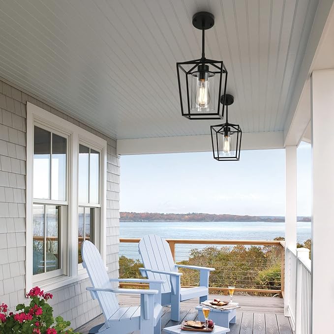 Black Pendant Lights Kitchen Island, 1-Light Farmhouse Kitchen Pendant Lighting Over Island, Metal Cage Island Hanging Lights for Kitchen, Dining Room, Entryway, Hallway, Foyer