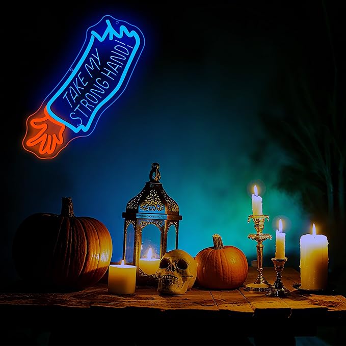 Take My Strong Hand Neon Sign for Wall Decor Movie Neon Light for Bedroom Dimmable Led Light Up Signs for Bar Halloween Party Bistro Decor Birthday Gifts Size14.3 * 12.2 In(TWP363)