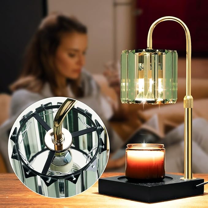 Candle Warmer Lamp Green with Timer, Dimmable Electric Candle Wamer Adjustable Height, Gifts for Women Mom, Glass Modern Candles Melter Lamp