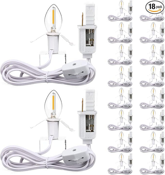 Enhon 18 Pack C7 Accessory Cord with LED Bulb, Each 6 ft Blow Mold Light Cords with On/Off Switch for Christmas Village House Halloween Pumpkin Holiday Ceramic Tree and Craft Projects