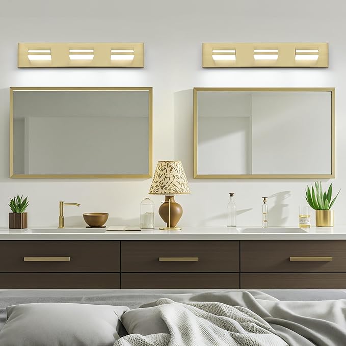 OKELI 5-Light Bathroom Vanity Light Gold Modern LED Vanity Light Over Mirror Dimmable Mirror Front Lamp with 350° Adjustable Lamp Head ETL Listed 32W 6000K Cold White