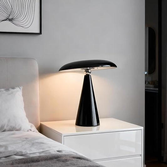 Mushroom Lamp Mid Century Modern Table Lamp, LED Cordless Rechargeable Bedside Light, Dimmable Touch 3-Color Temp, Retro Small Lamp for Bedroom, Living Room，Aesthetic Decor(Black)